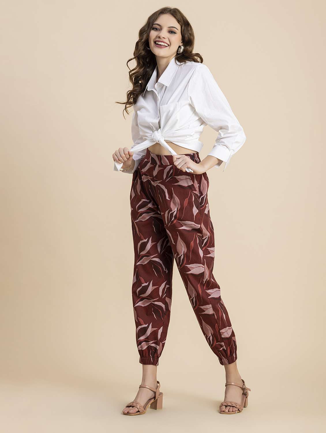 women brownhigh rise peg trouser - 20571353 -  Standard Image - 3