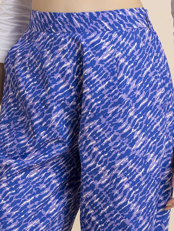 women blue printed peg trouser - 20571355 -  Standard Image - 3