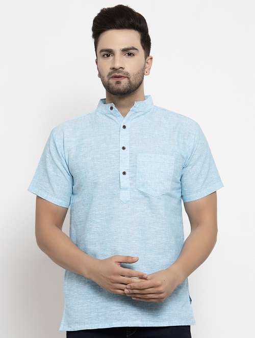 men solid mandarin neck short kurta - 20571366 -  Standard Image - 0