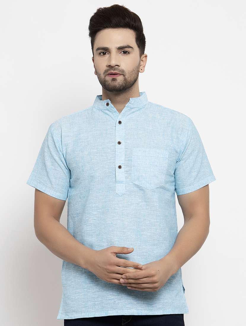 men solid mandarin neck short kurta