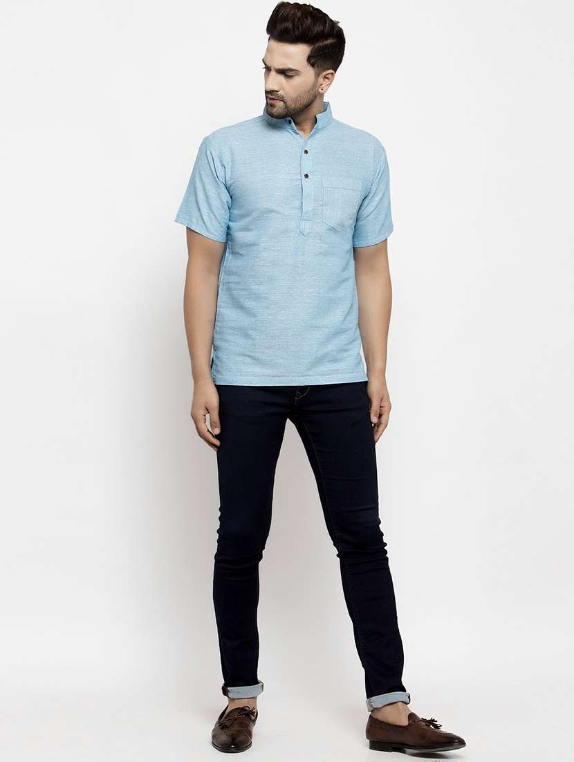 men solid mandarin neck short kurta - 20571368 -  Standard Image - 3