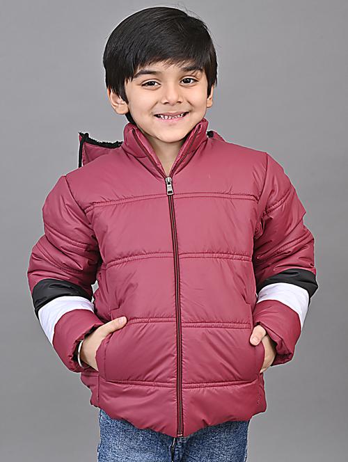 maroon fleece quilted jacket - 20571372 - Standard Image - 0