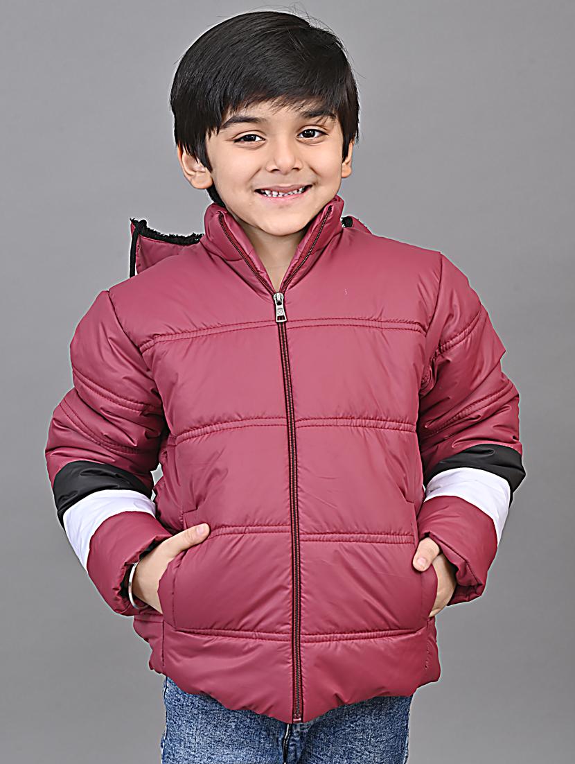 maroon fleece quilted jacket - 20571372 - Zoom Image - 0