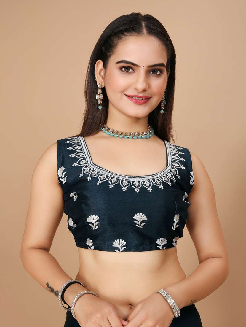 women's bordered navy blue colored saree with blouse - 20572084 -  Standard Image - 3