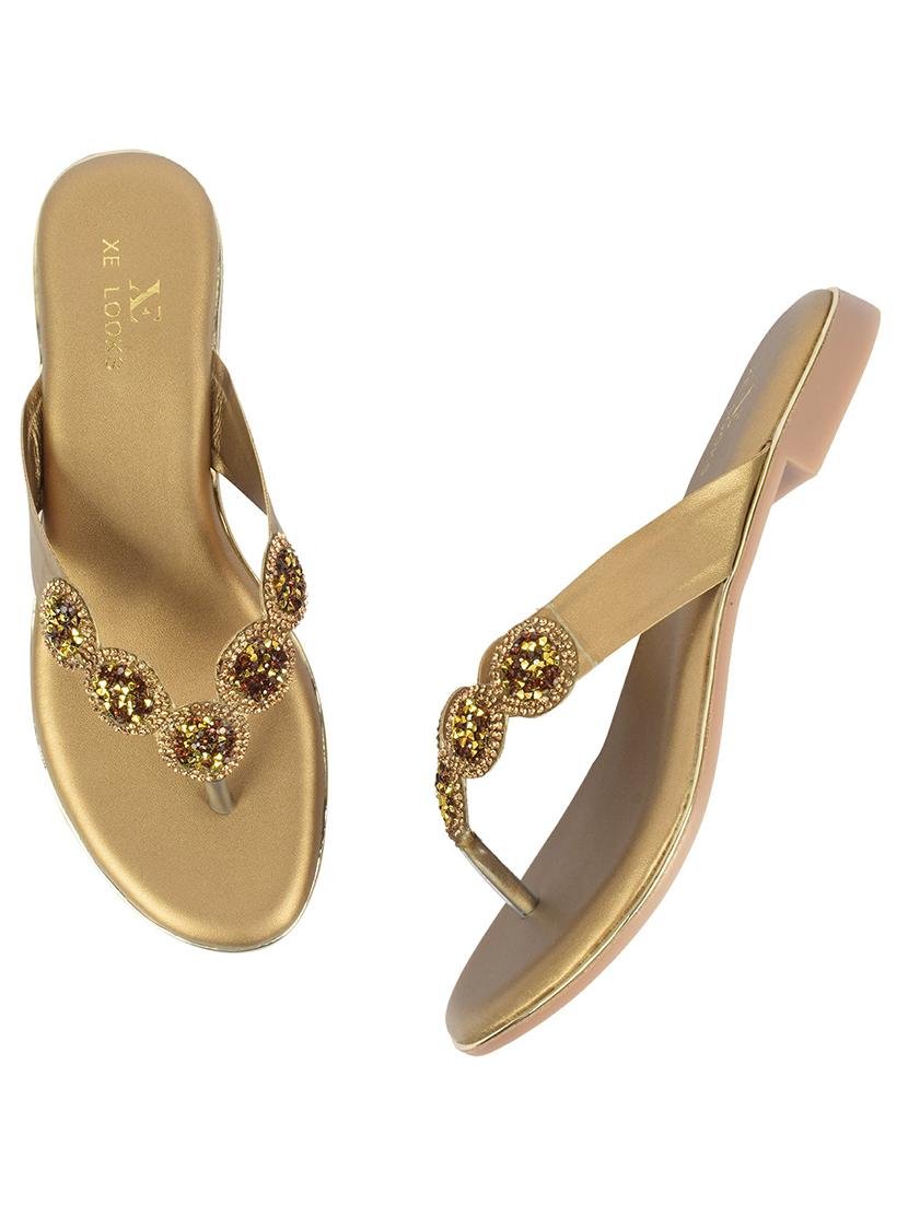 copper synthetic slip on sandals - 20572275 - Standard Image - 3