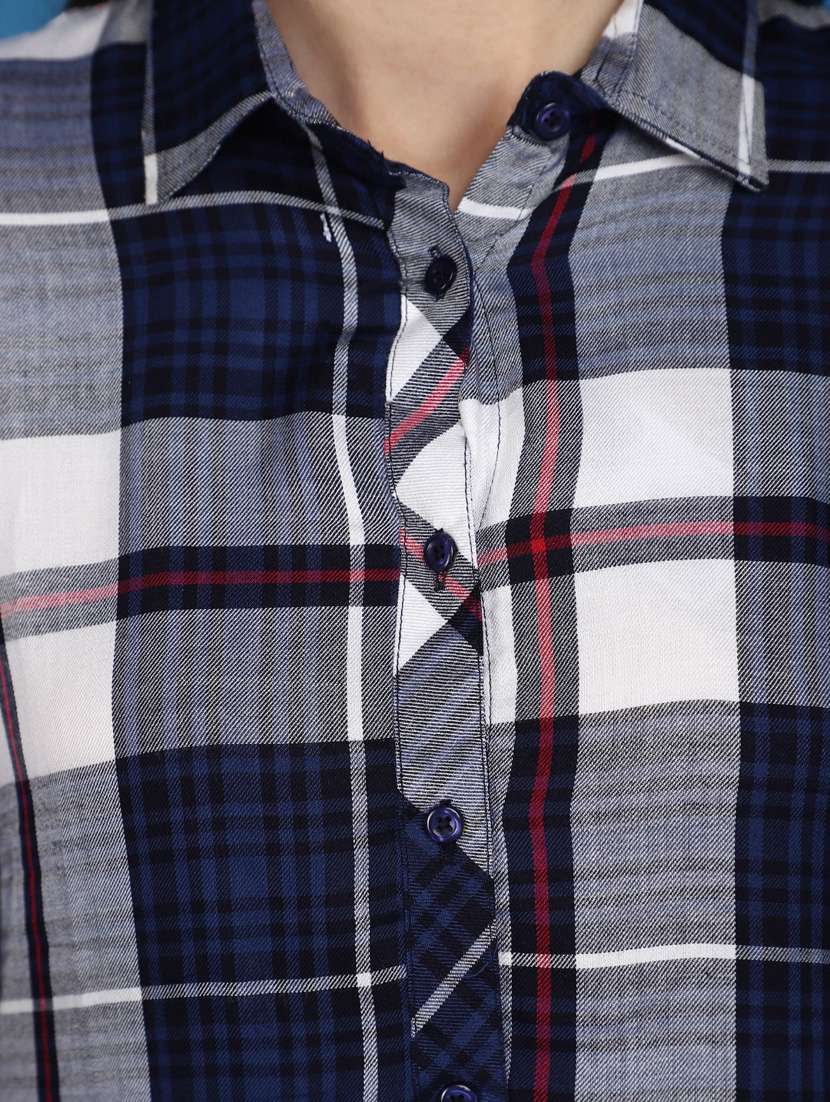 women blue checks print long sleeves shirts - 20572452 - Standard Image - 5
