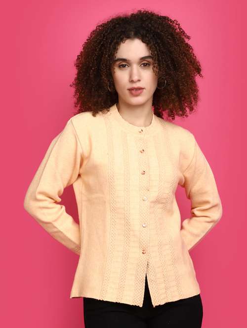 women peach long sleeves cardigans - 20572472 -  Standard Image - 0