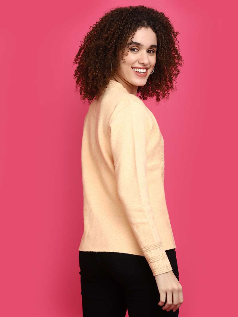 women peach long sleeves cardigans - 20572472 -  Standard Image - 3