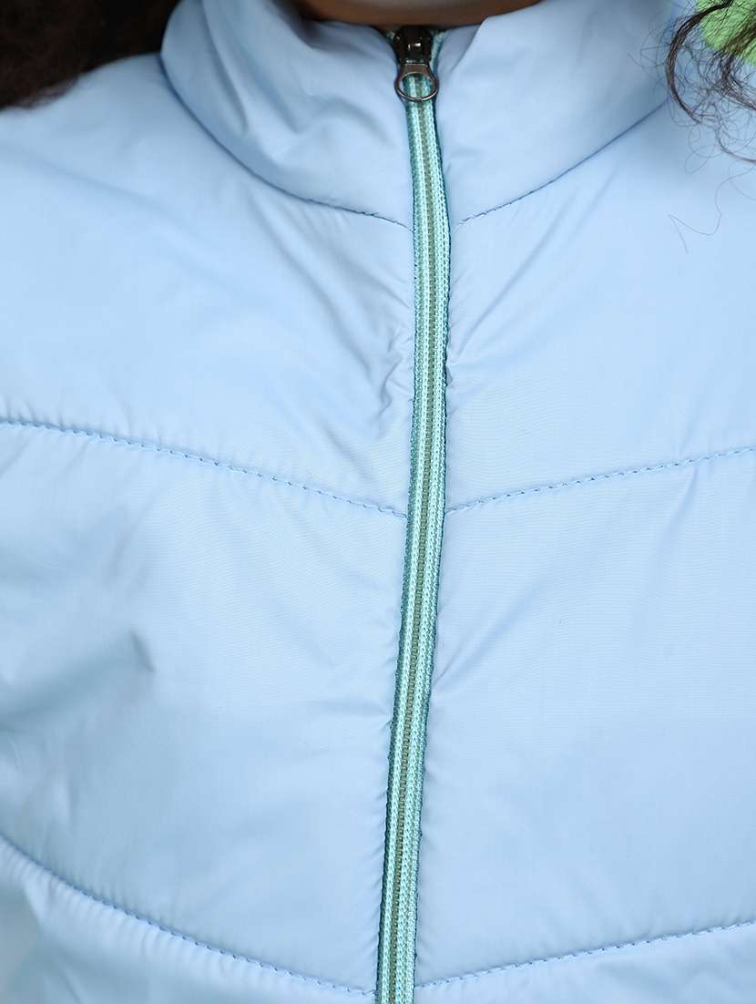girls light blue solid quilted jacket - 20572668 - Standard Image - 5