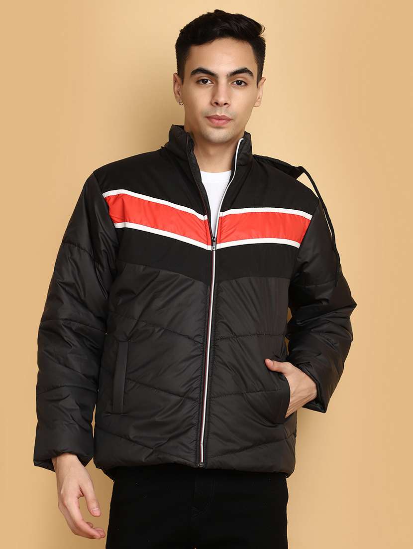 black color block quilted jacket