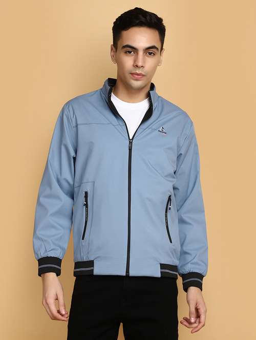 light blue solid casual jacket - 20572767 -  Standard Image - 0
