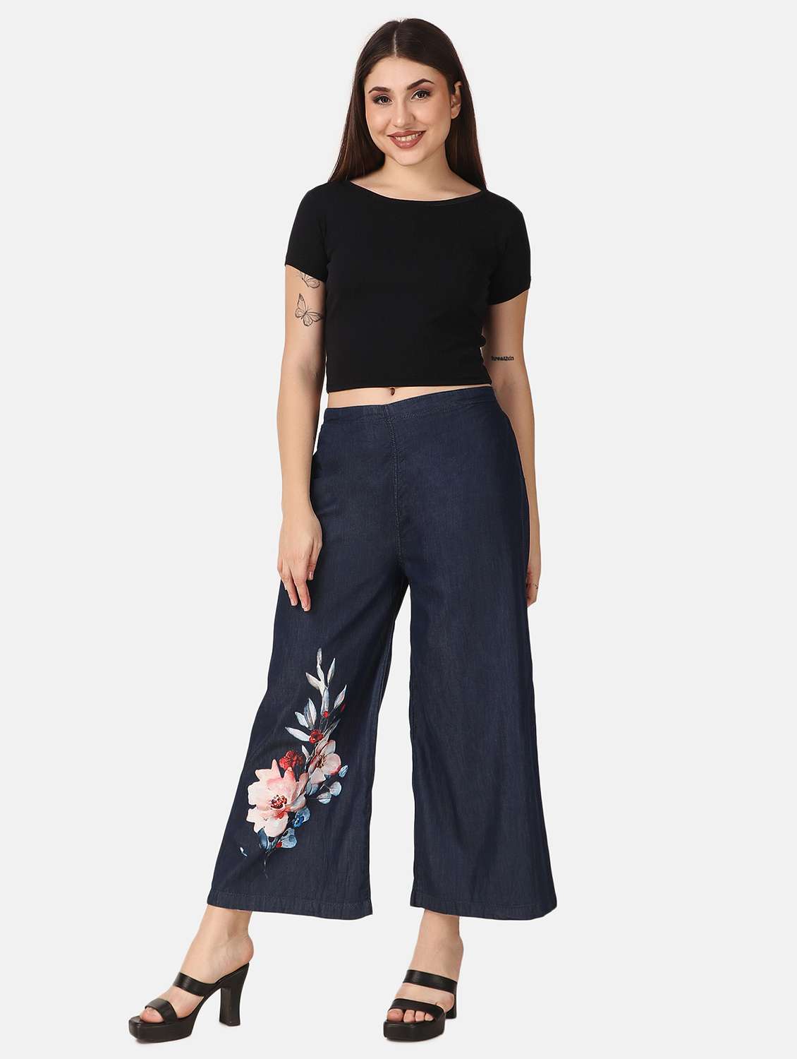 women floral mid rise palazzo - 20572818 -  Standard Image - 3