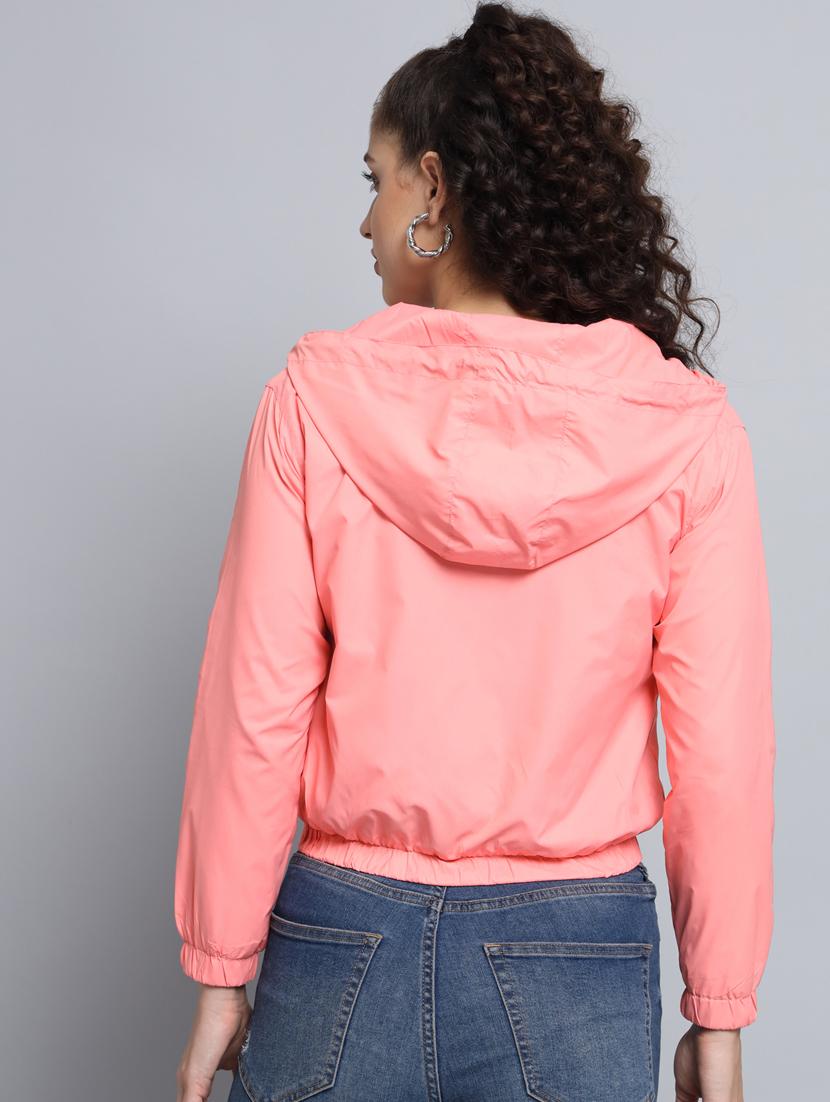 women coral pink crop hooded bomber jacket - 20572946 - Standard Image - 3