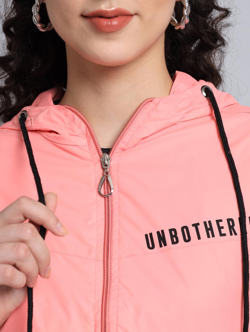 women coral pink crop hooded bomber jacket - 20572946 - Standard Image - 5