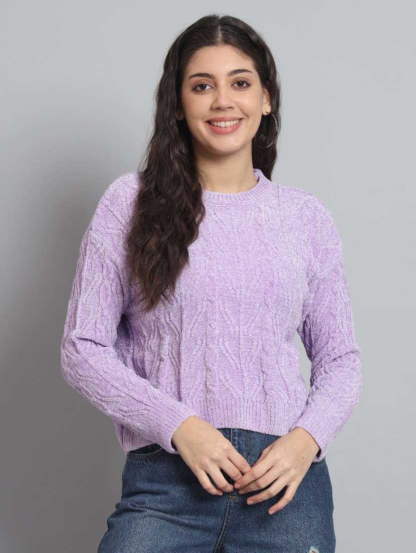 Buy online Lavender Self Design Wool Pullover from Cardigans