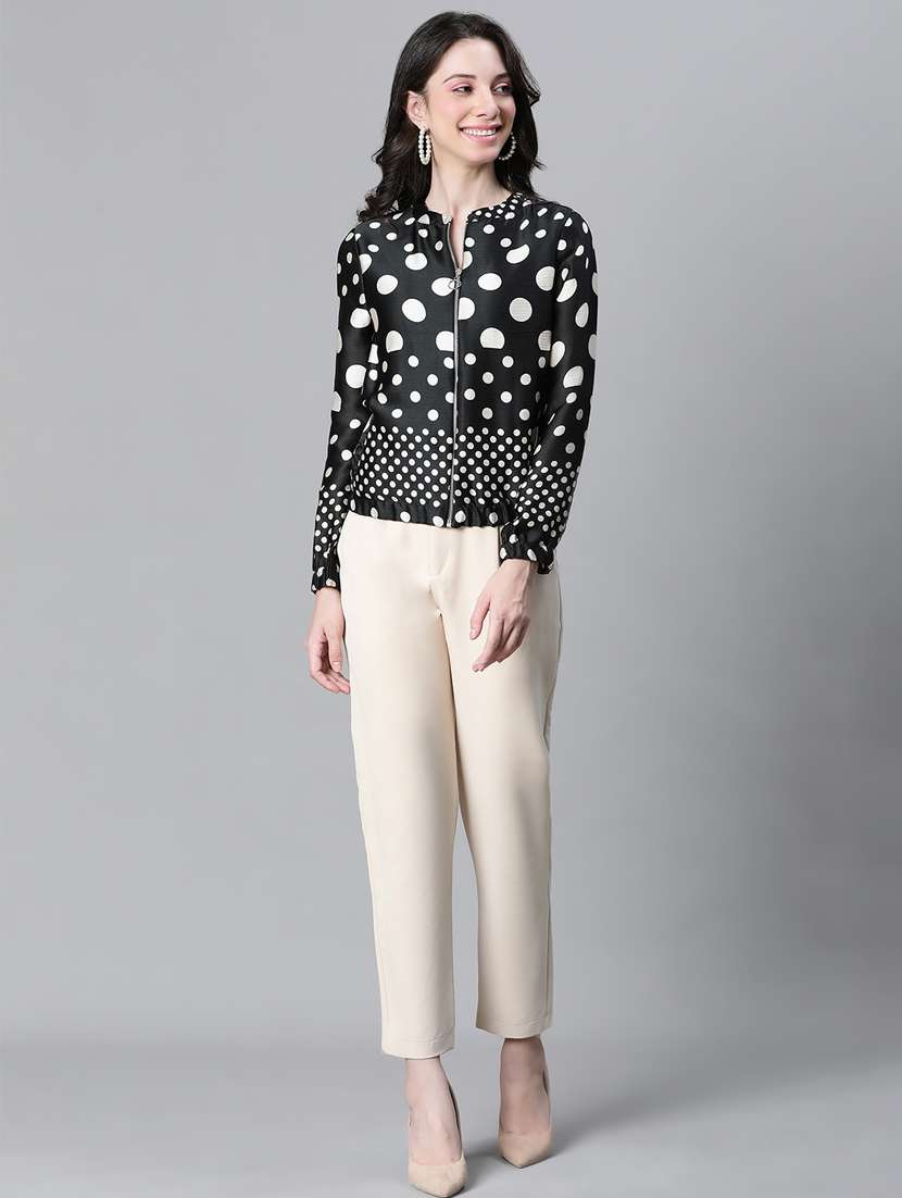 women polka doted long sleeves jacket - 20573043 -  Standard Image - 3