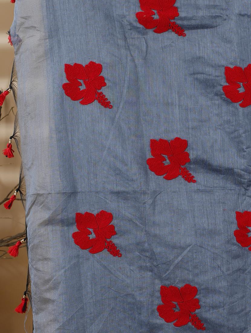 women solid with work embroidered saree with blouse - 20573060 - Standard Image - 3