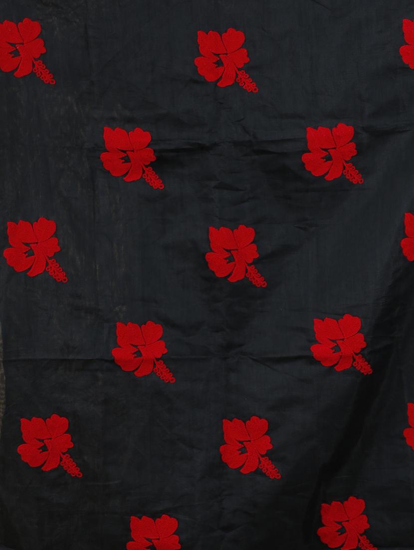 black cotton blend printed saree with blouse - 20573061 - Standard Image - 3