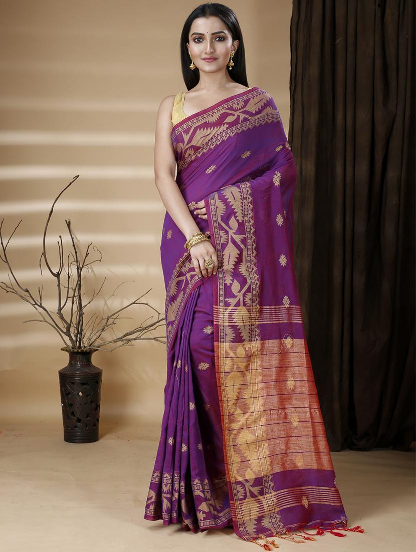 women's self design purple colored saree with blouse