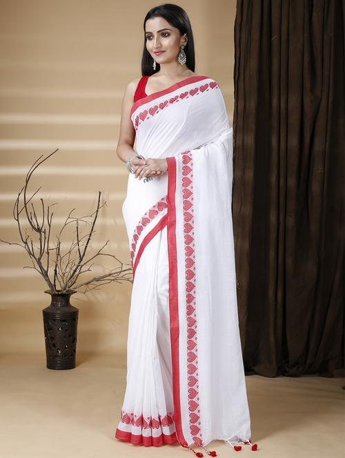 women's bordered white colored saree with blouse - 20573079 - Standard Image - 0