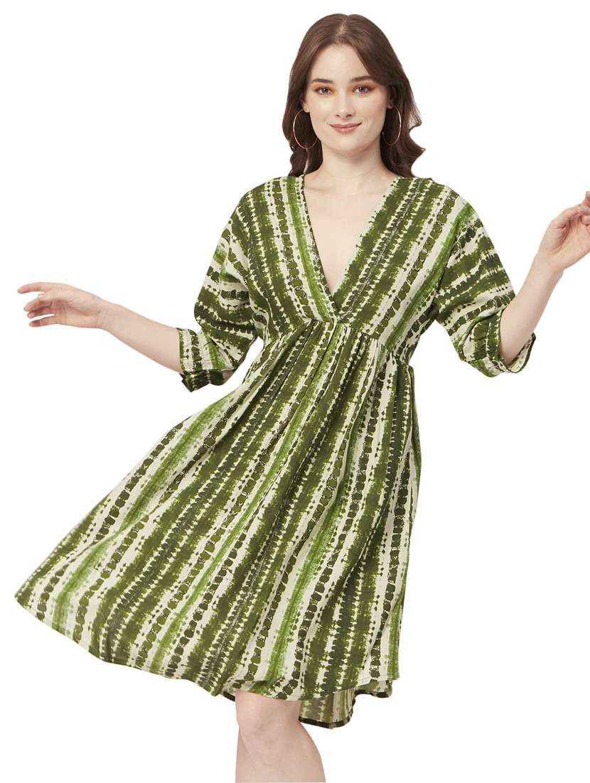 women tie & dye printed fit & flare dress