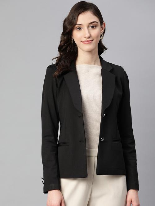 women solid lapel collar blazer - 20573655 - Standard Image - 0