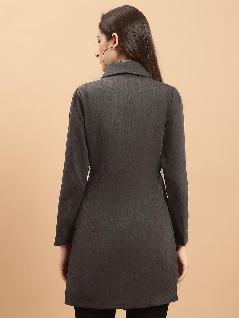 grey solids shawl collar single-breasted blazer - 20575751 - Standard Image - 3
