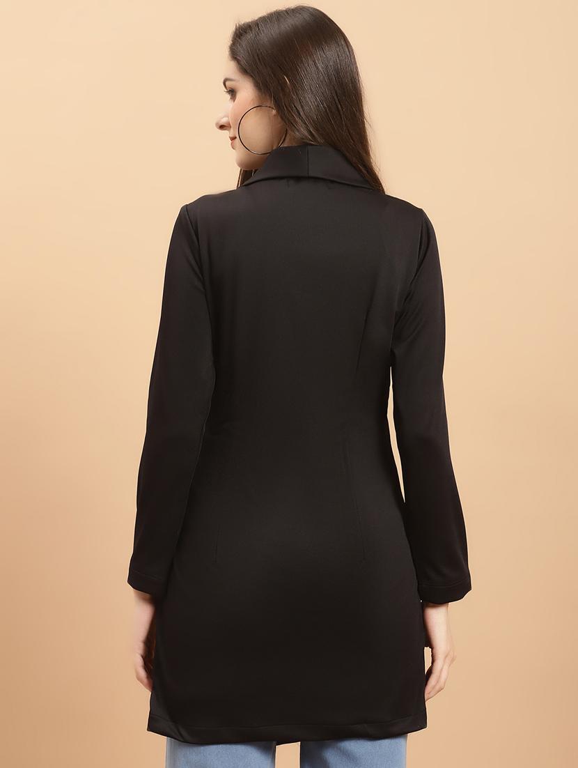 women black solids shawl collar coat - 20575752 - Standard Image - 3