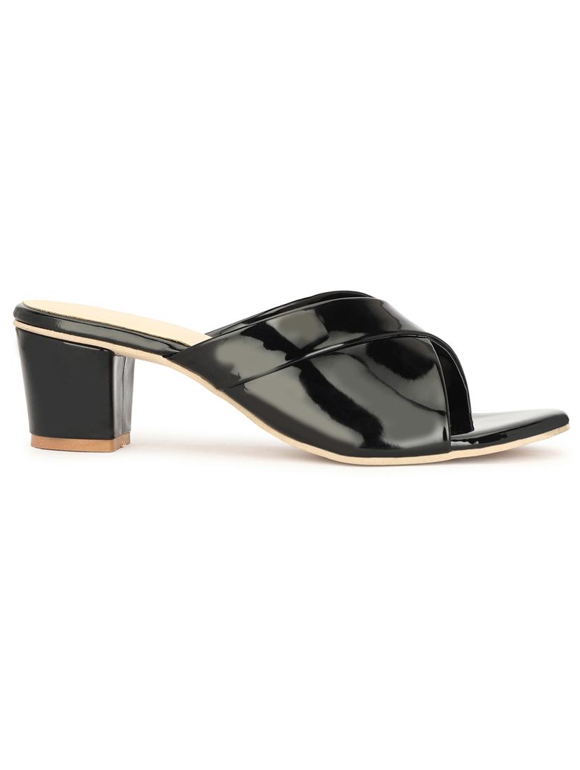 women solid black slip on sandal - 20579678 - Standard Image - 3