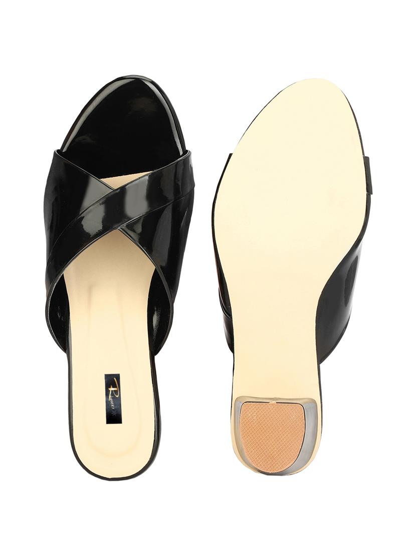 women solid black slip on sandal - 20579678 - Standard Image - 5