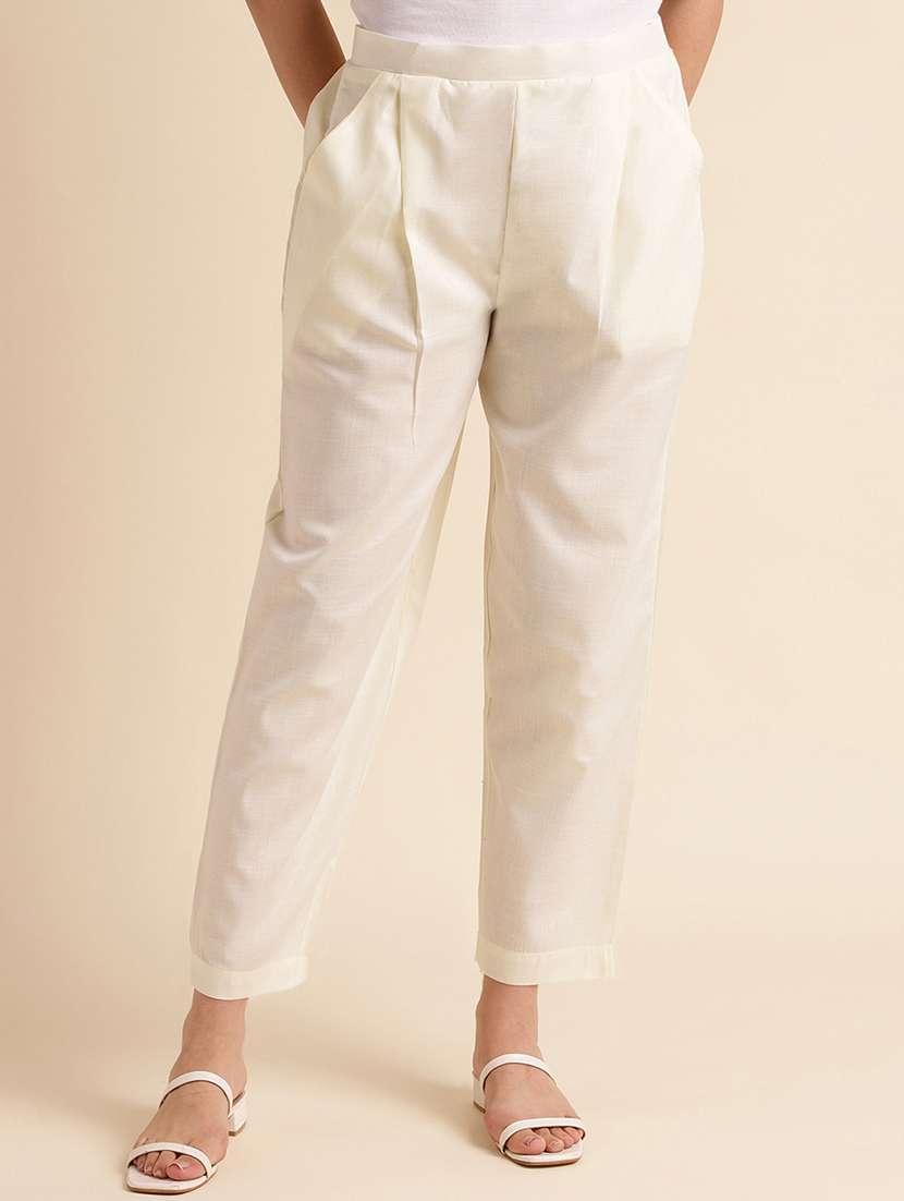 women solid pleated cigarette pants - 20586018 -  Zoom Image - 0
