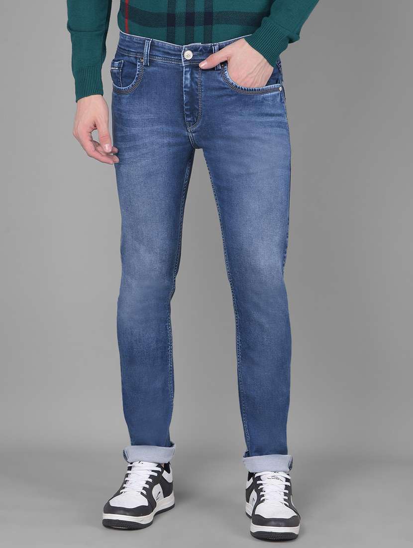 men mid rise denim washed jeans