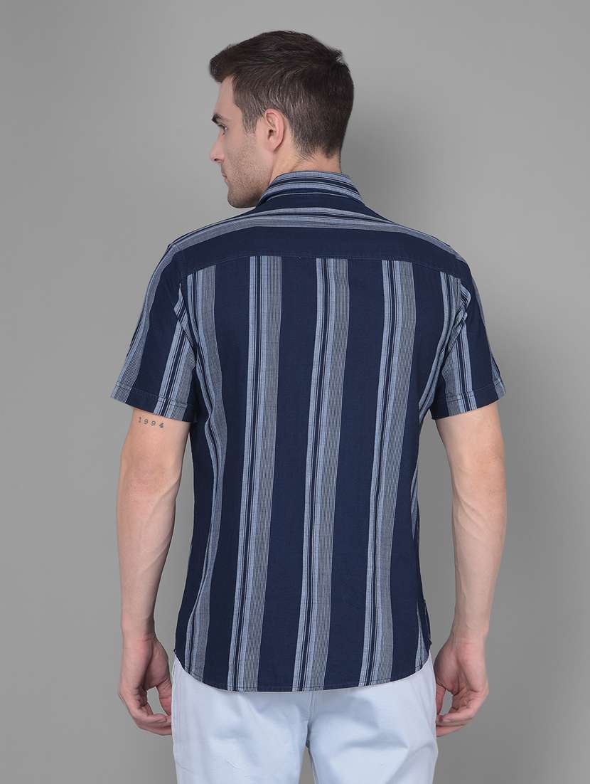 navy blue striped casual shirt - 20586534 -  Standard Image - 3