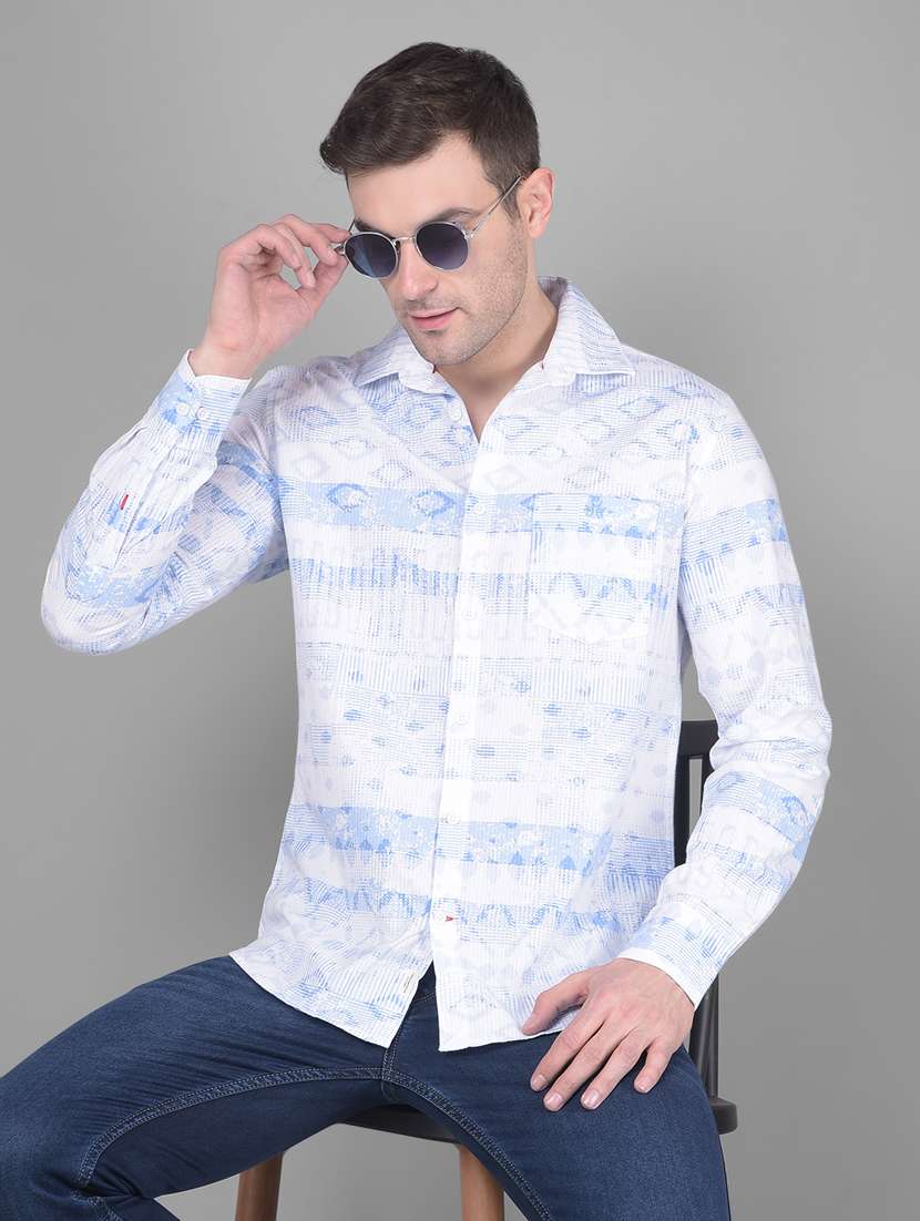 men light blue self design casual shirt