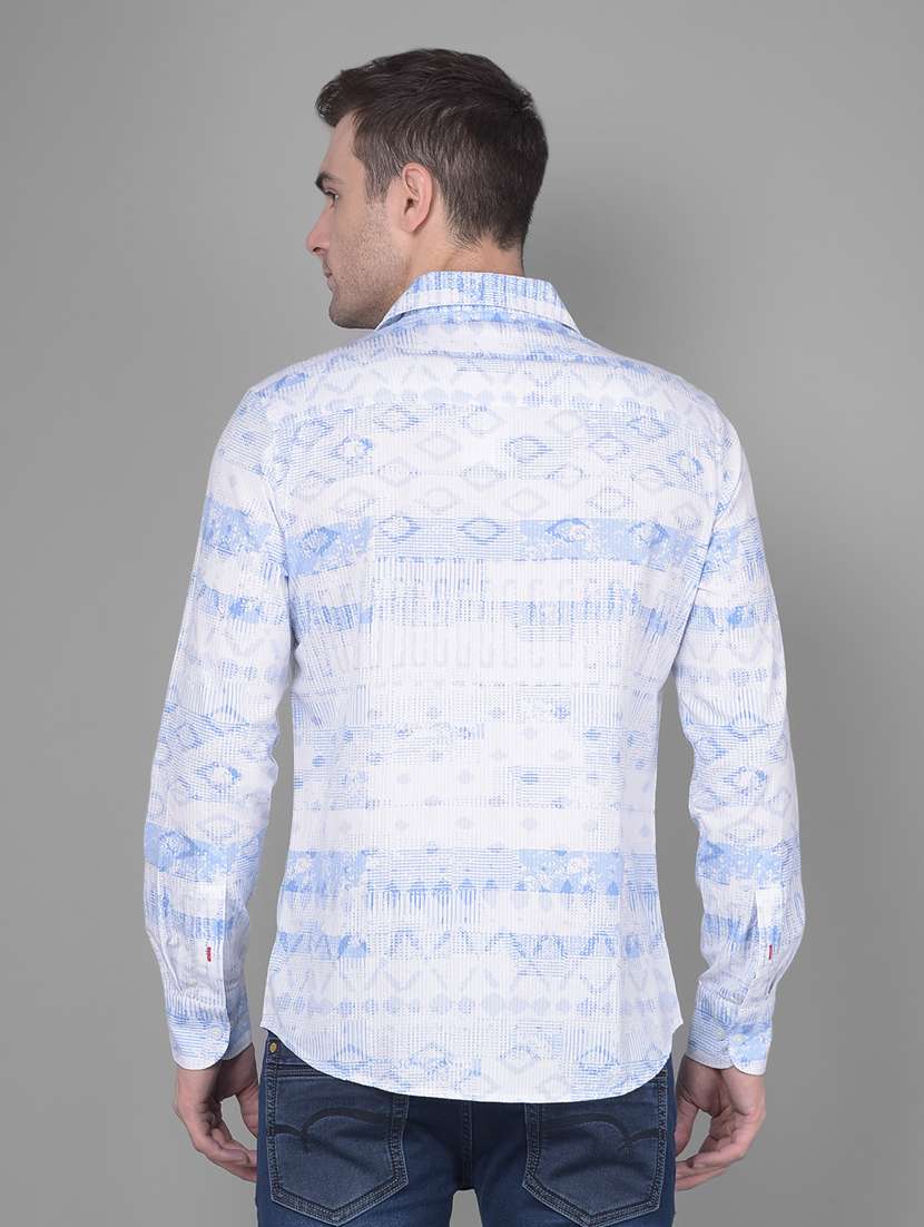 men light blue self design casual shirt - 20586535 -  Standard Image - 3