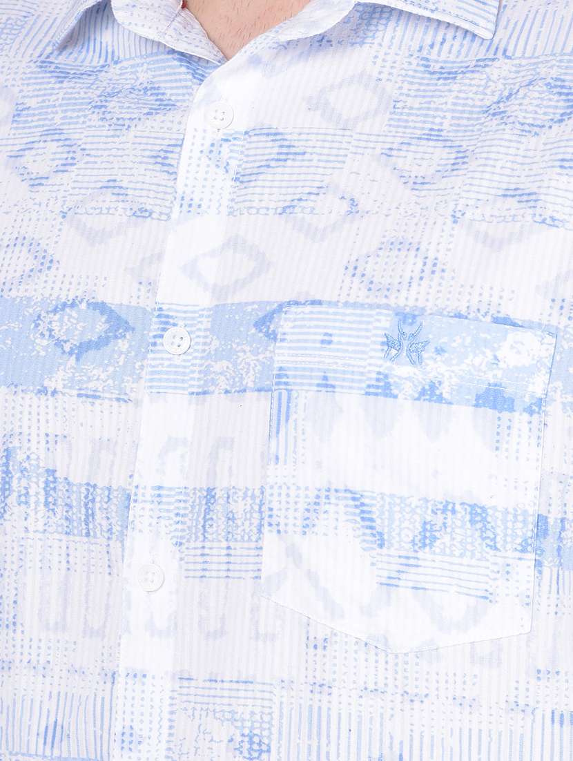 men light blue self design casual shirt - 20586535 -  Standard Image - 5