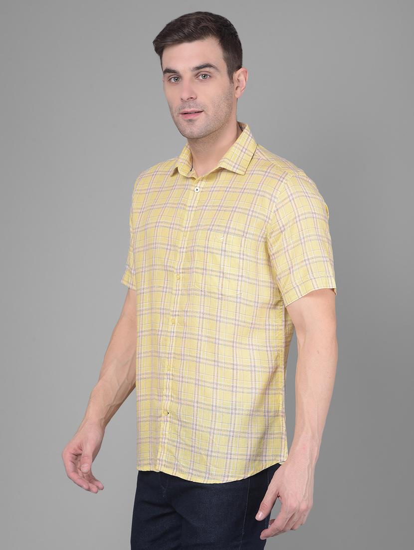 yellow linen blend casual shirt - 20586543 - Zoom Image - 0