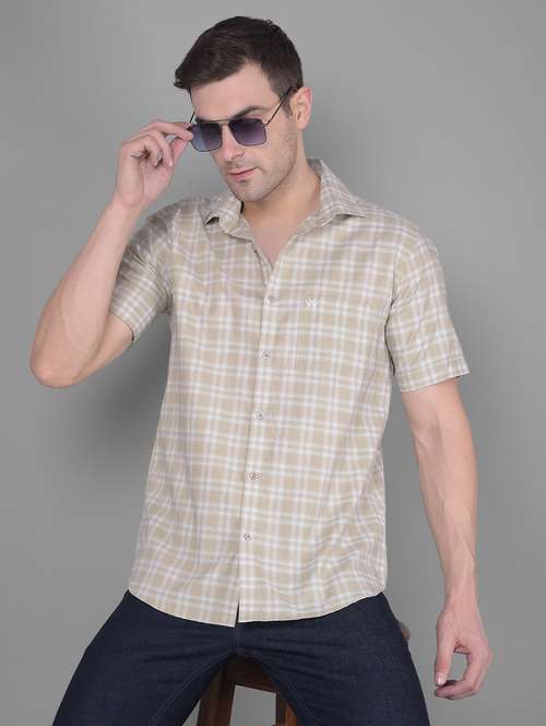 olive checkered casual shirt - 20586564 - Standard Image - 0