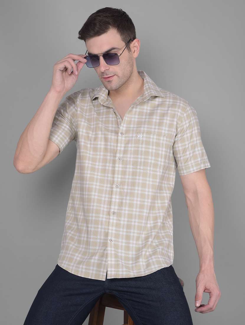 olive checkered casual shirt - 20586564 - Zoom Image - 0