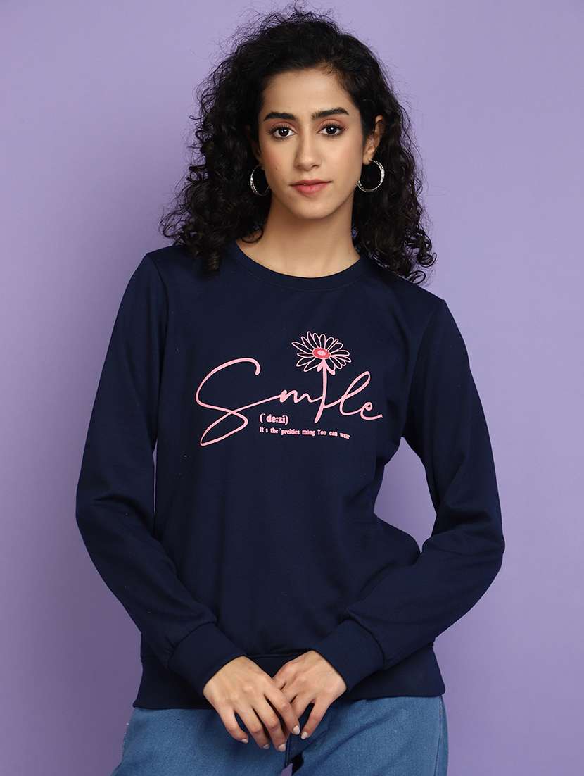 women round neck typographic sweatshirt