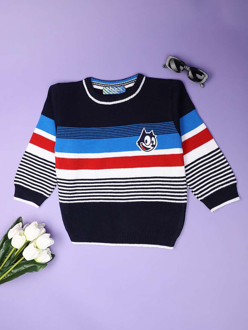 navy blue self design detailed sweater - 20587580 - Zoom Image - 0