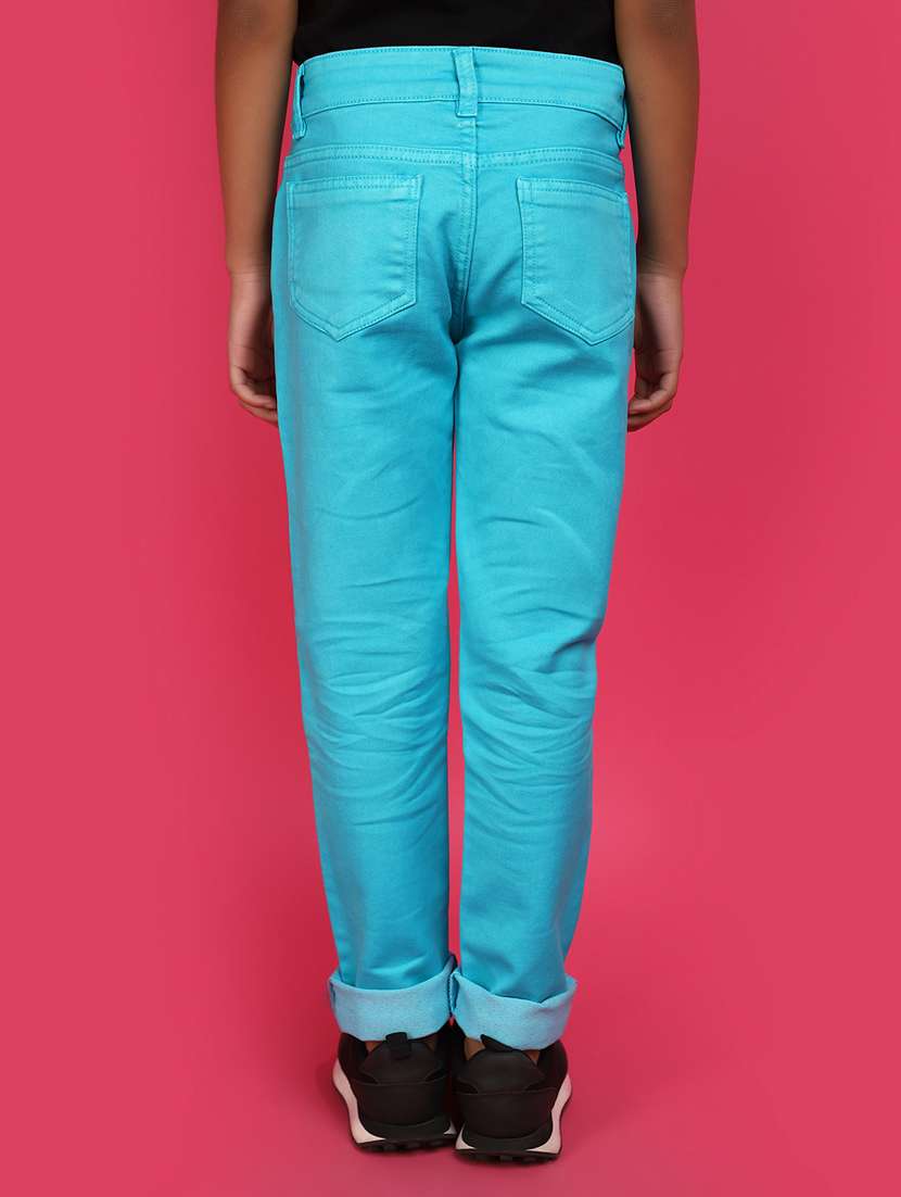 girls turquoise solid mid rise jeans - 20587597 -  Standard Image - 3