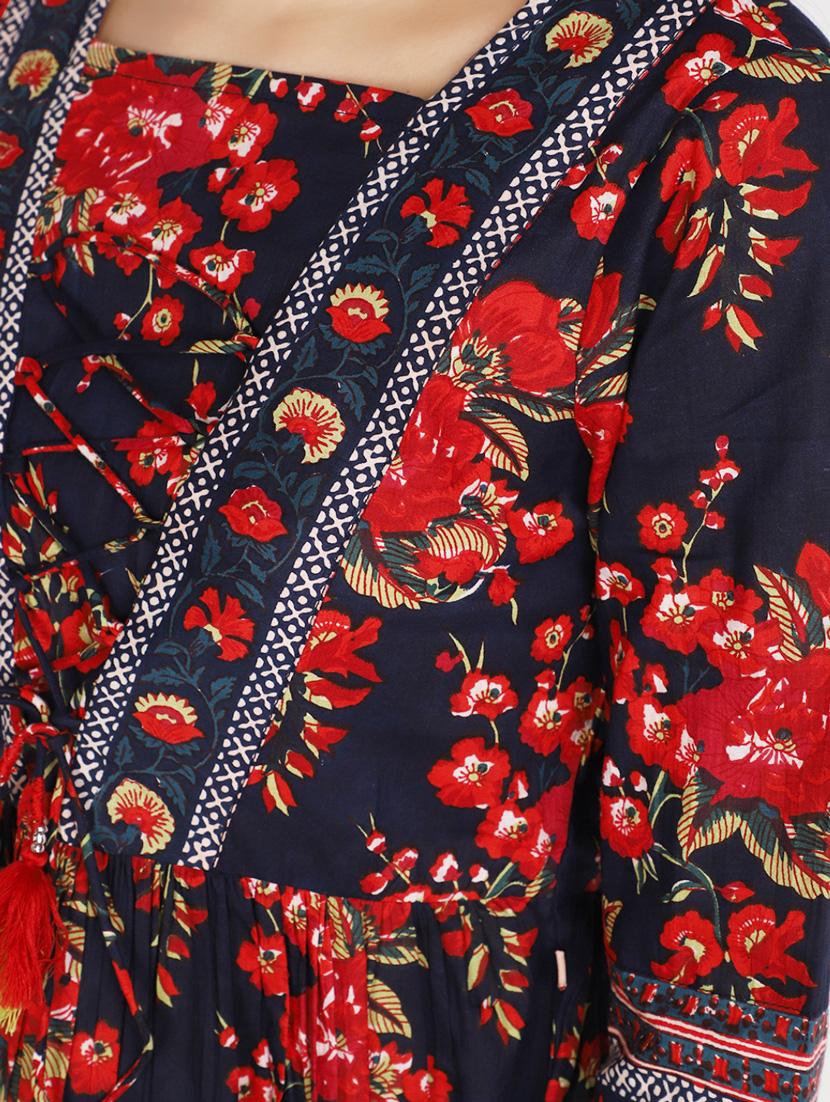 women navy blue floral printed a-line kurti - 20588404 - Standard Image - 5