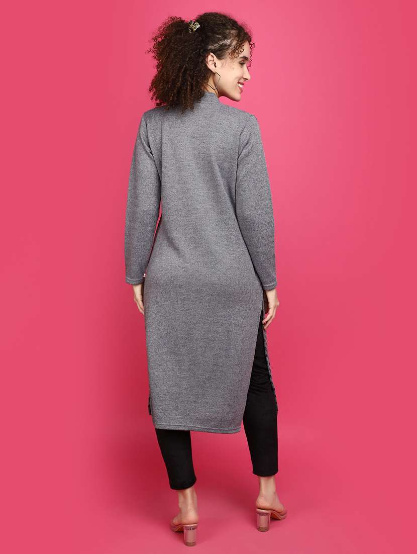grey self design detailed woollen kurta - 20588641 - Standard Image - 3