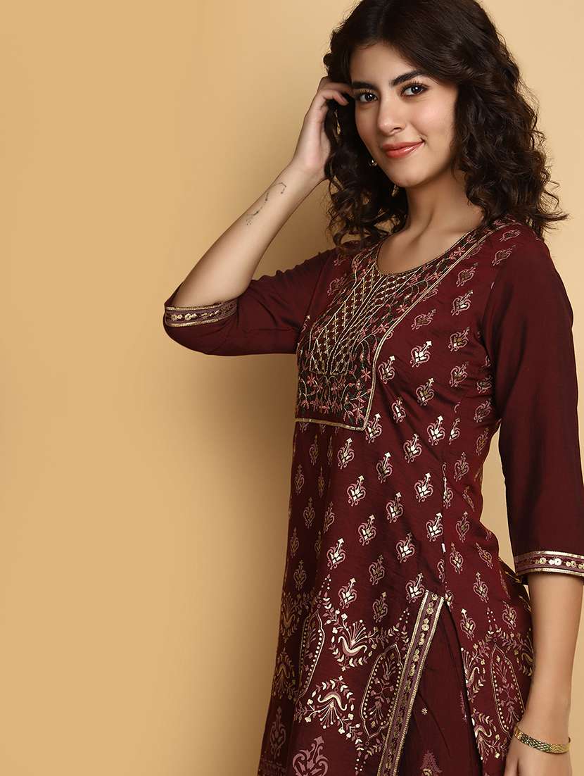 maroon rayon kurta sharara  set - 20588864 -  Standard Image - 3