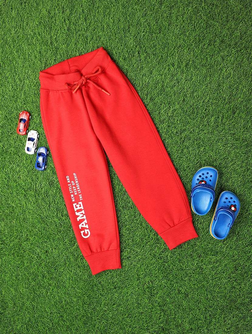 boys red typographic casual trouser