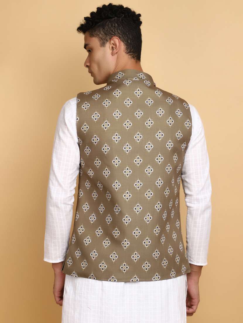 men printed nehru jacket - 20589763 -  Standard Image - 3