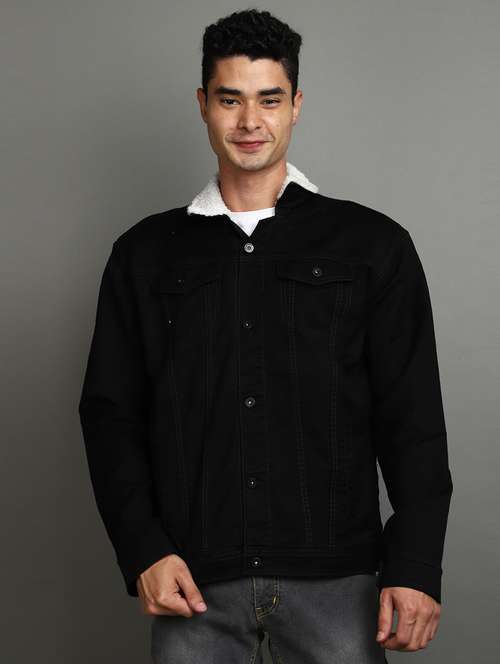 men black solid long sleeve denim jacket - 20589780 -  Standard Image - 0