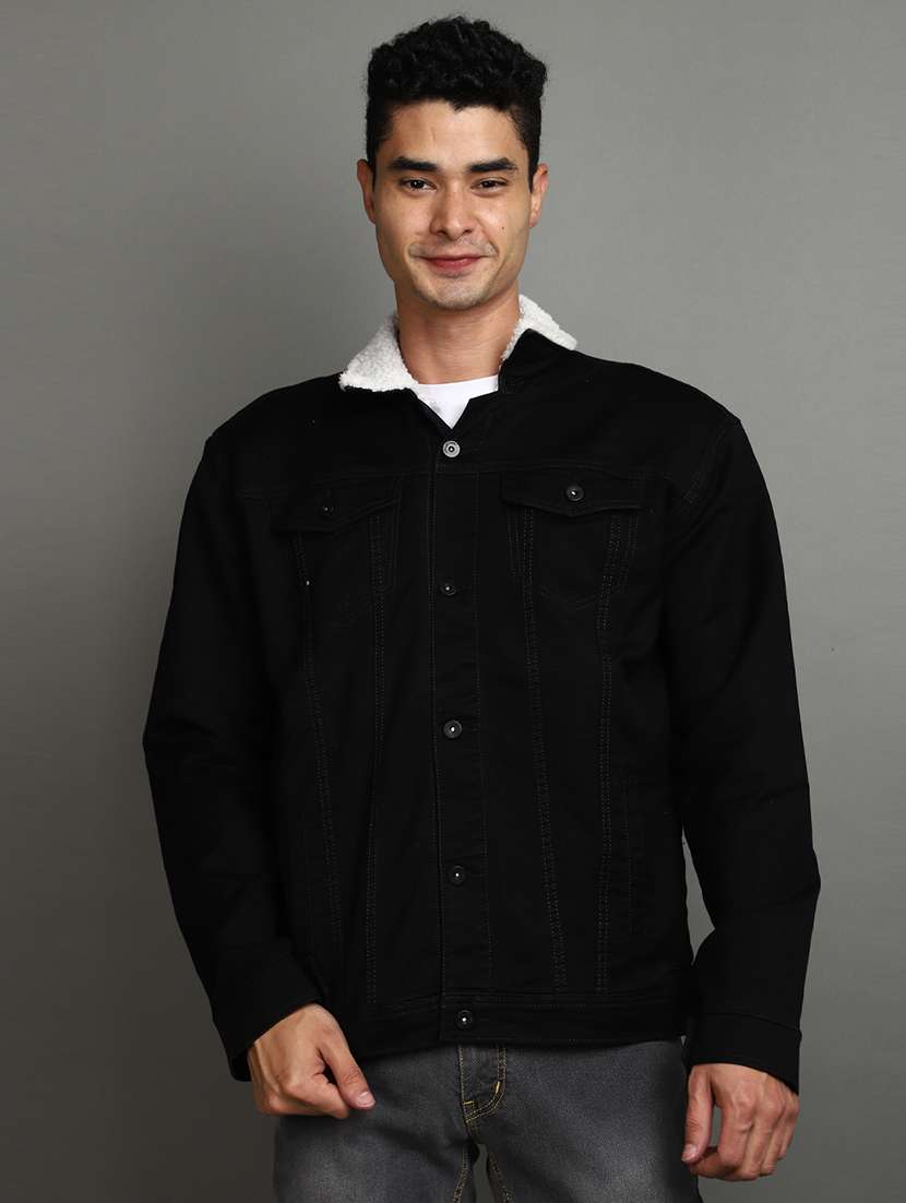 men black solid long sleeve denim jacket - 20589780 -  Zoom Image - 0