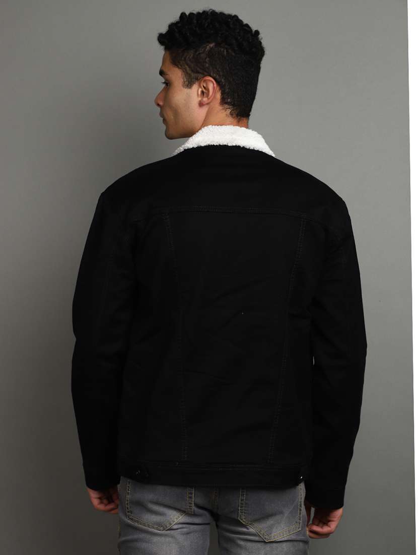 men black solid long sleeve denim jacket - 20589780 -  Standard Image - 3